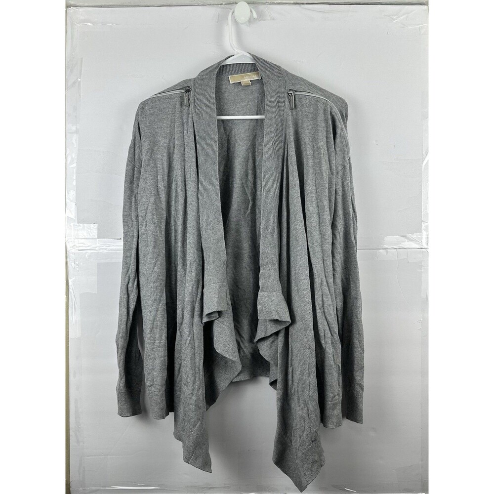 MICHAEL Michael Kors Women's Grey V-Neck Sweater Size L Zip Detail Knit